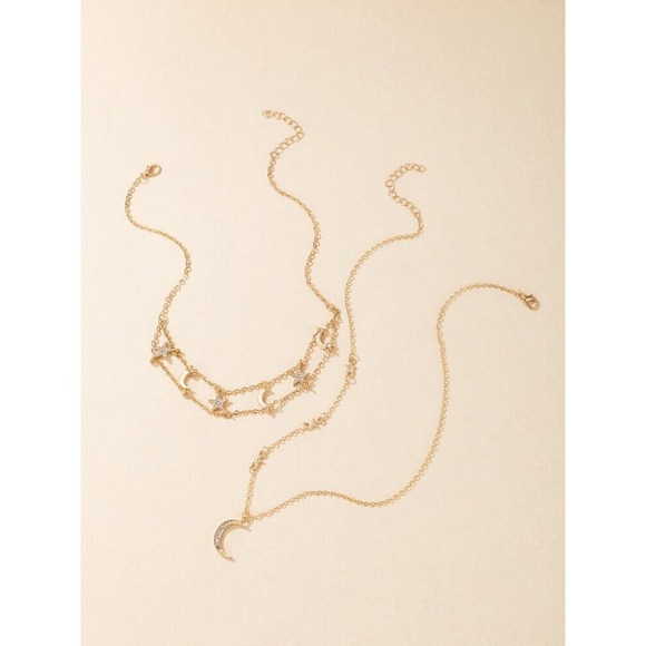 Moon and Stars 2 Piece Charm Necklace - Picture 2 of 5